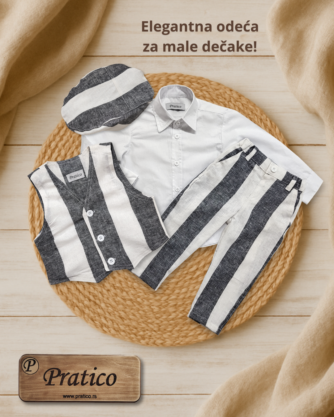 Laneni sivo/beli_2 komplet za male dečake